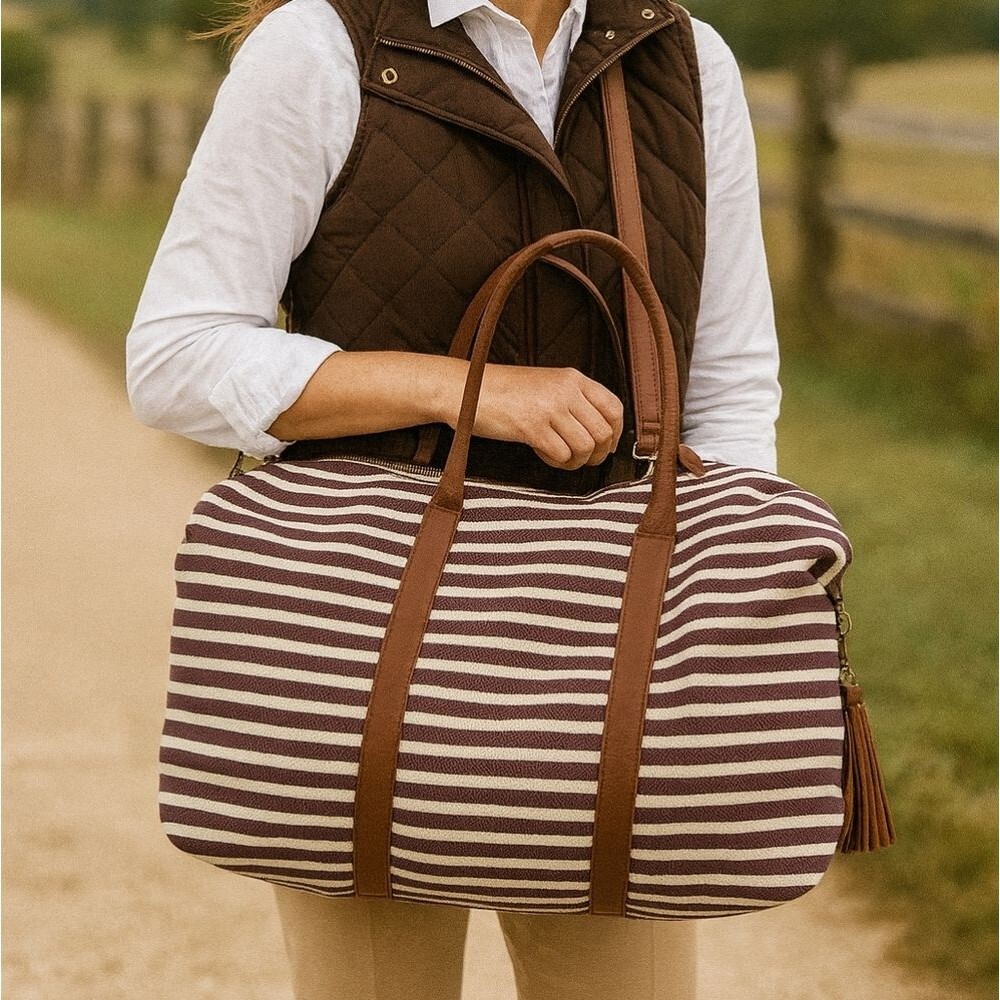 Reddish Brown Tan Duffle Bag Weekender Canvas Travel Airplane Carry-on